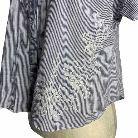 Floral Embroidered Button Up Striped Shirt 60PE - Picture 3 of 5